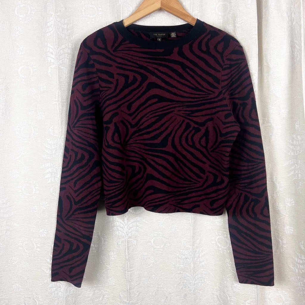 Ted Baker Zebra Print Jacquard Sweater In Martiy Oxflood — image 2 of 6